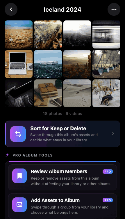 Album management screen in Cullify